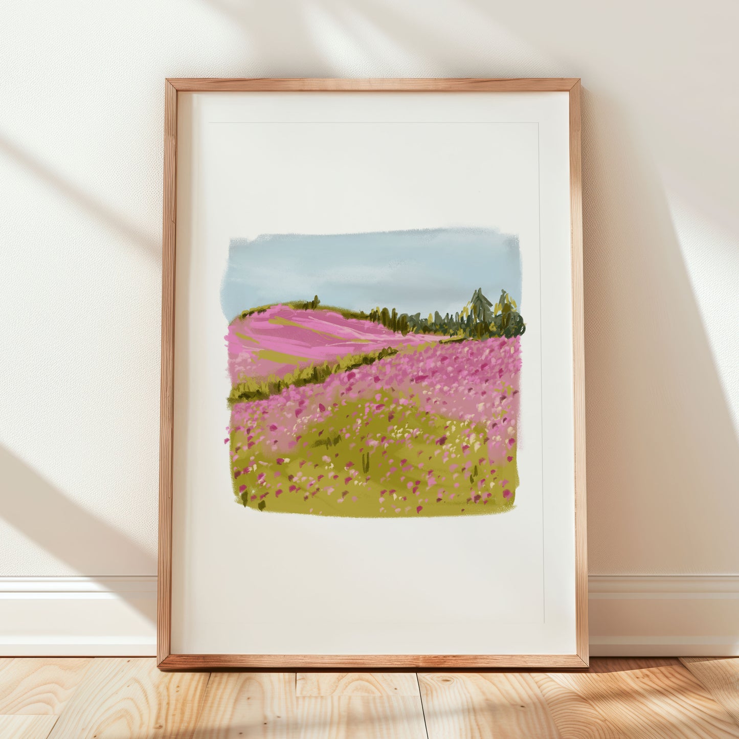 Gentle pink wildflower field print