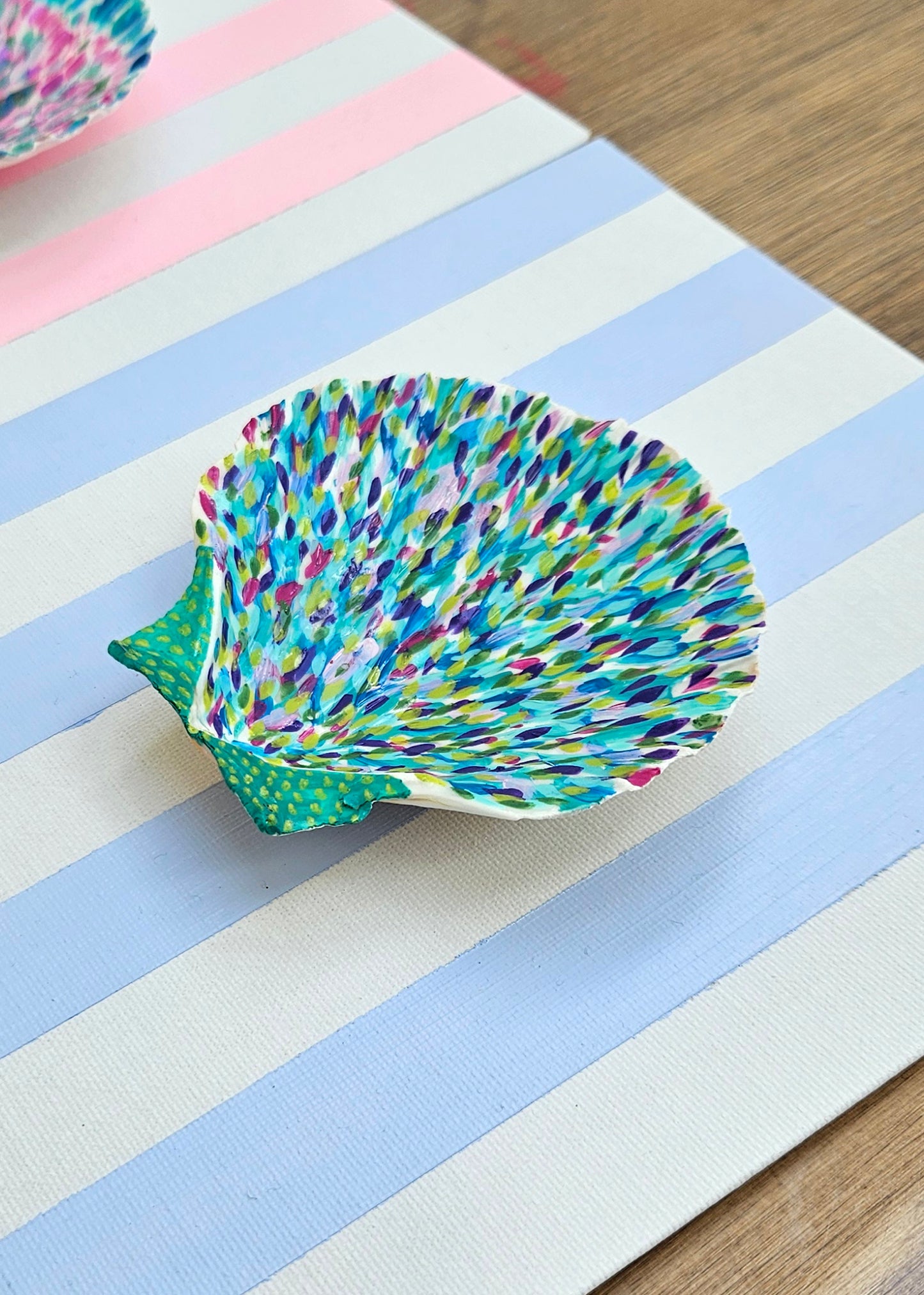 Hand Painted Shell - Blue Stripe