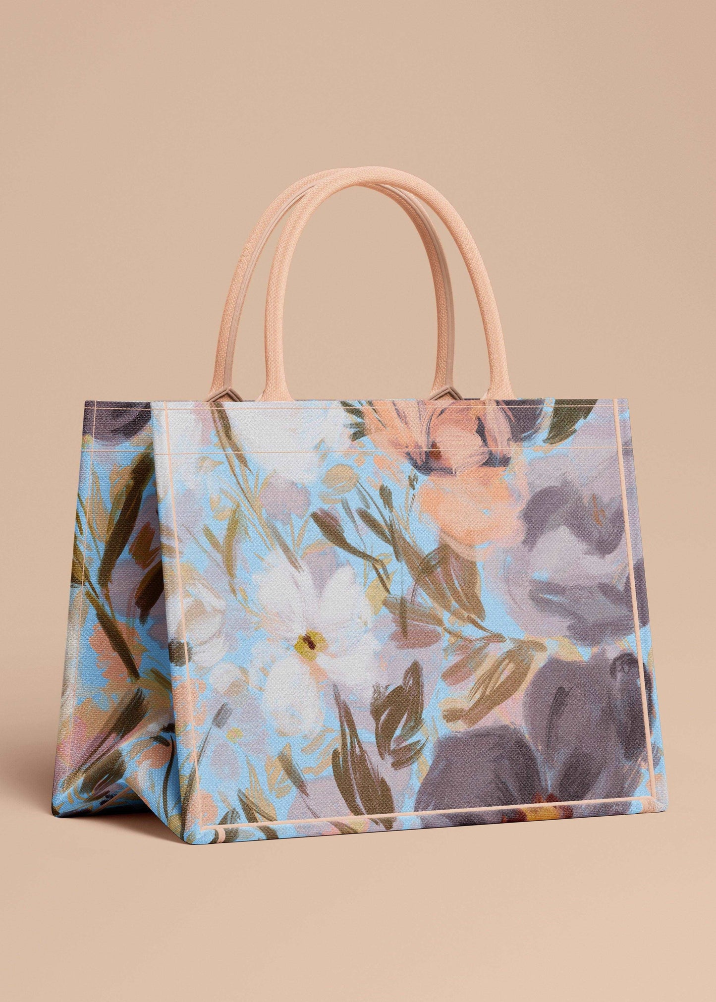 Vintage floral textile pattern design on a canvas tote bag