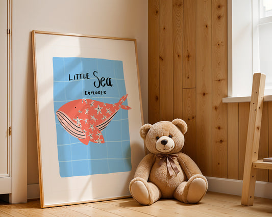 Little Sea Explorer in Orange / Kids Art Print