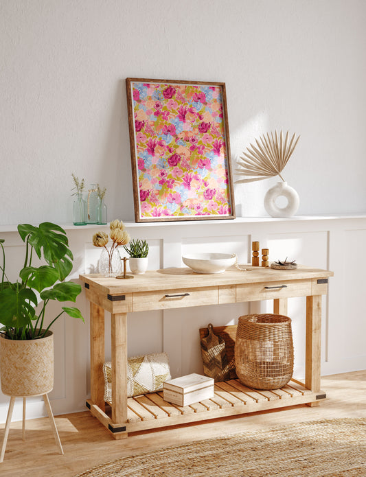 Vibrant Sketched Flowers / Floral Art Print