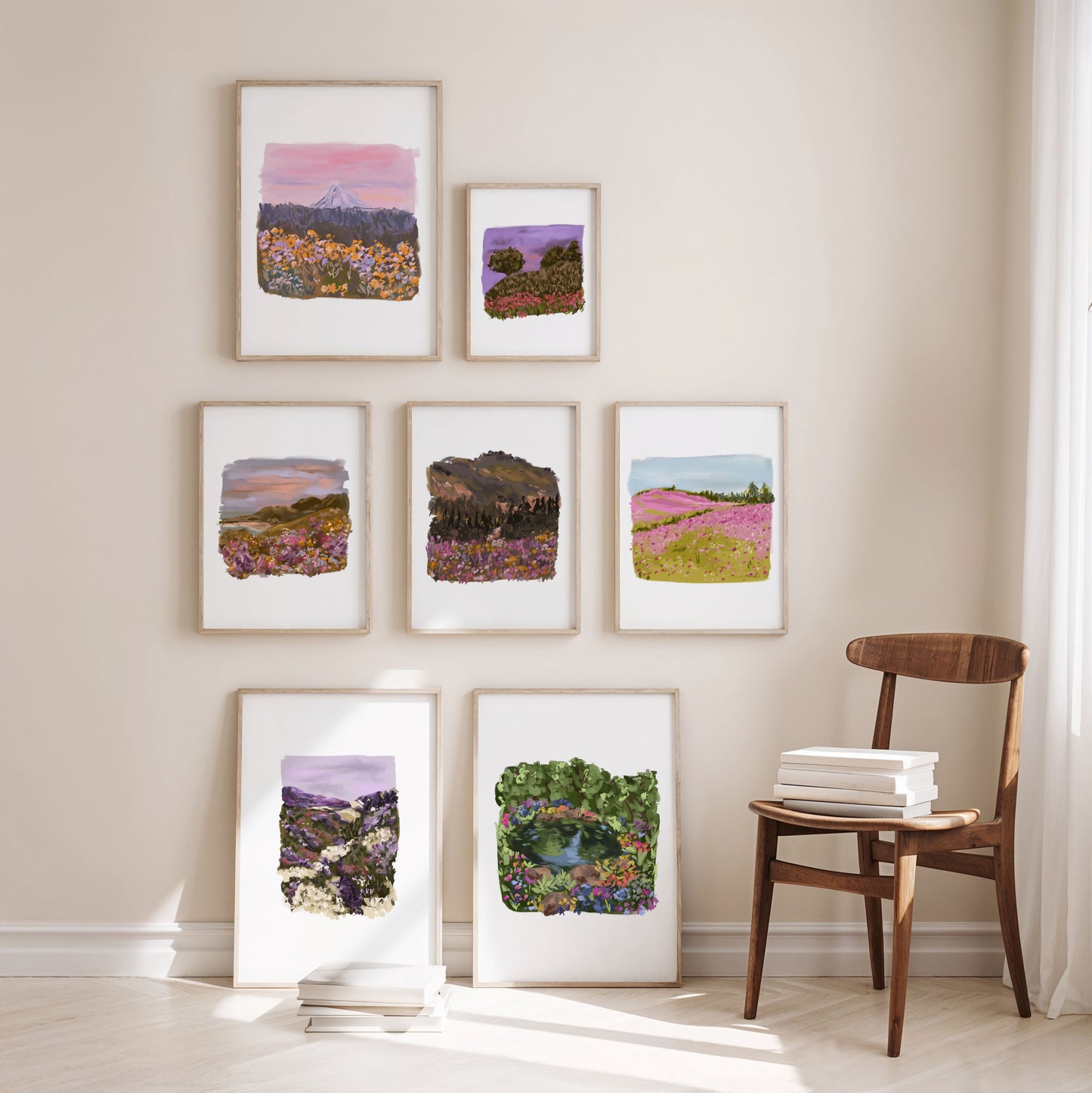 Rich floral gallery wall art for colourful lounge decor