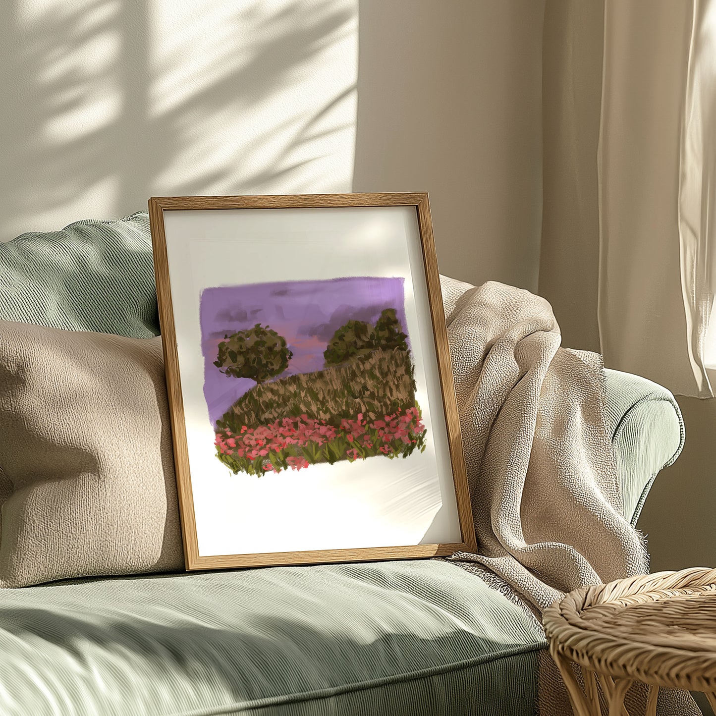 Atmospheric wildflower art for cosy living room interiors