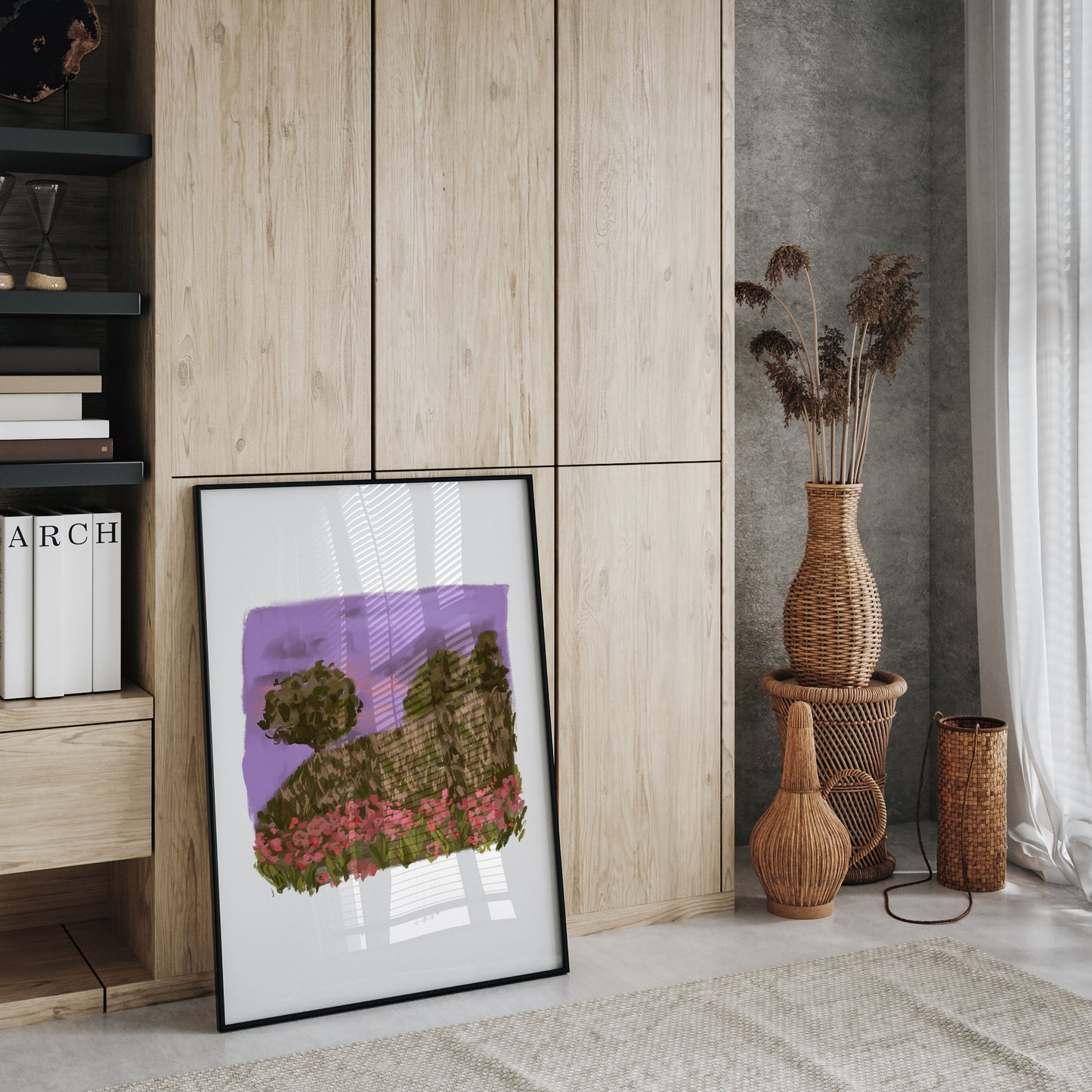 Botanical print for cosy home office decor