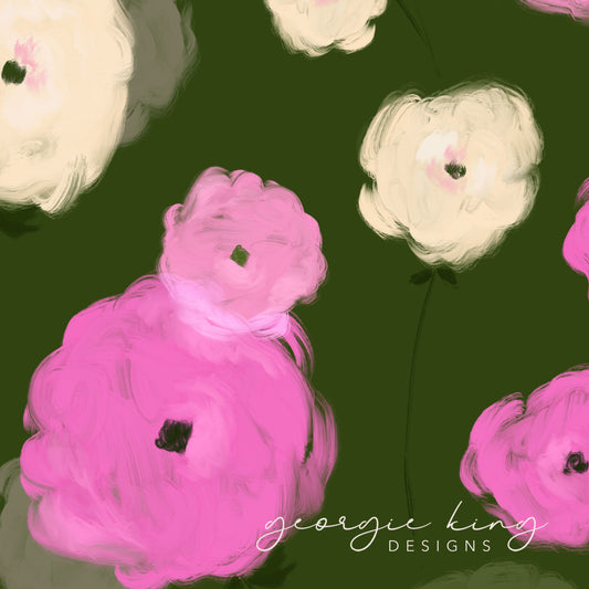 Green, pink and ivory flowers pattern tile