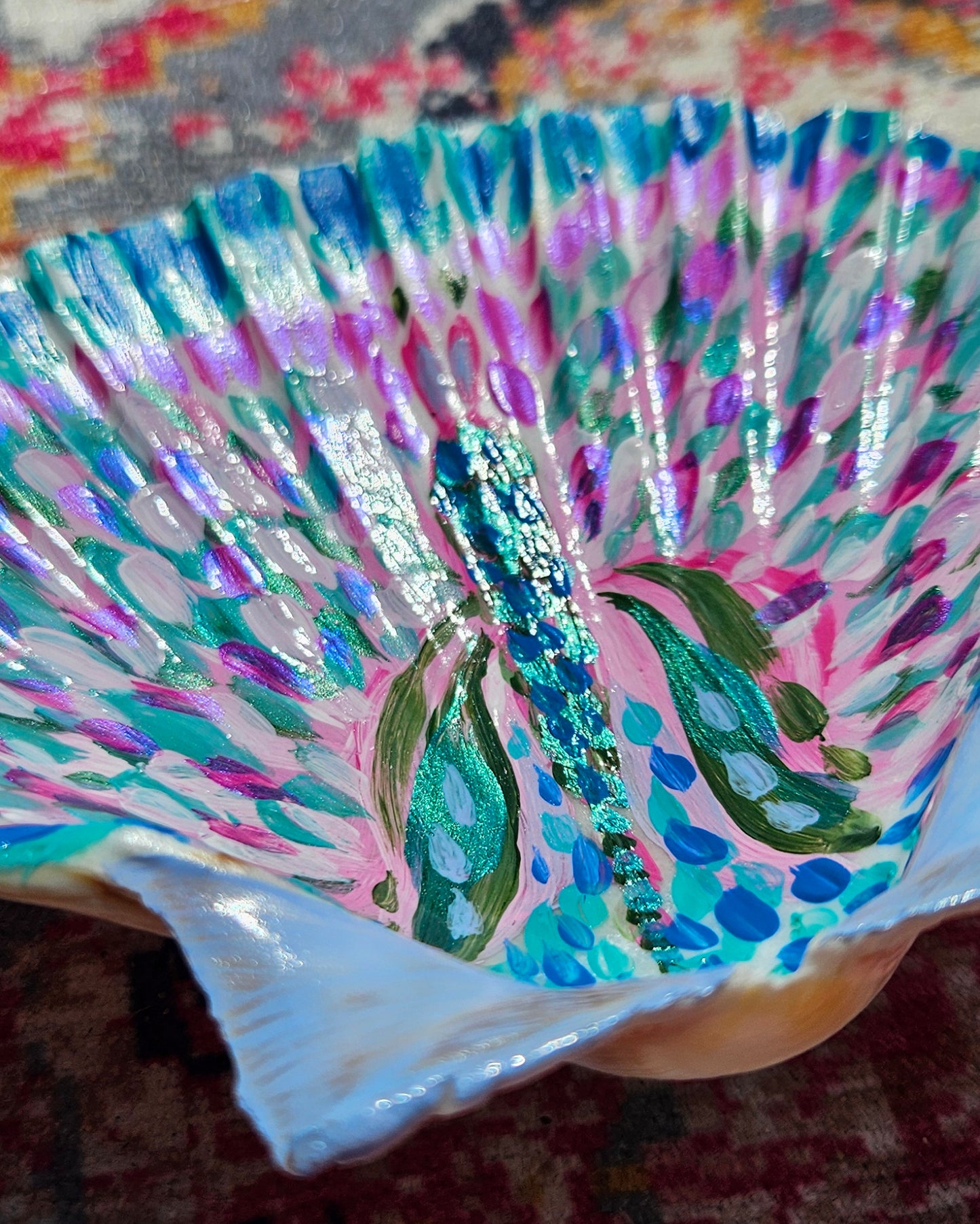 Hand Painted Shell - Pink Stripe