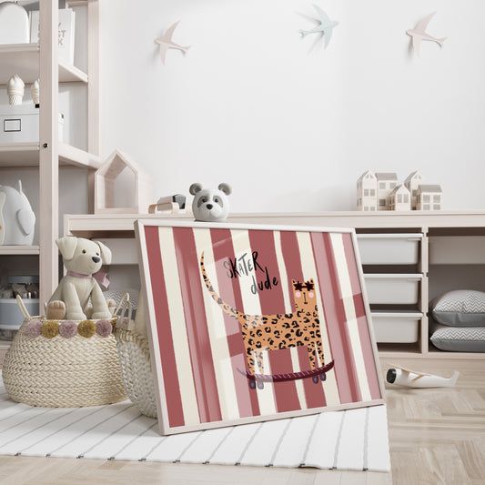 Skater Dude in Red / Kids Art Print