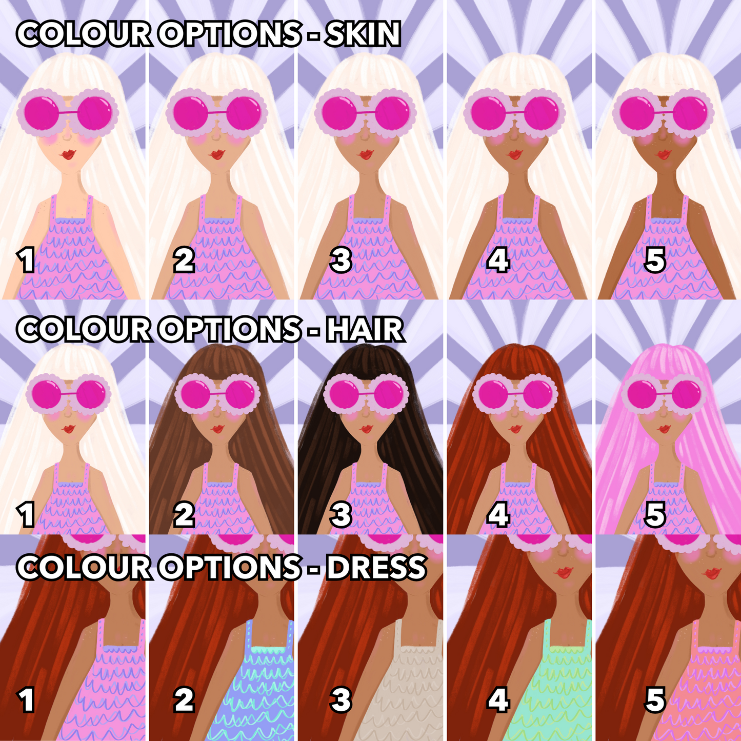 Trendy wall art featuring a customisable sun-loving girl.