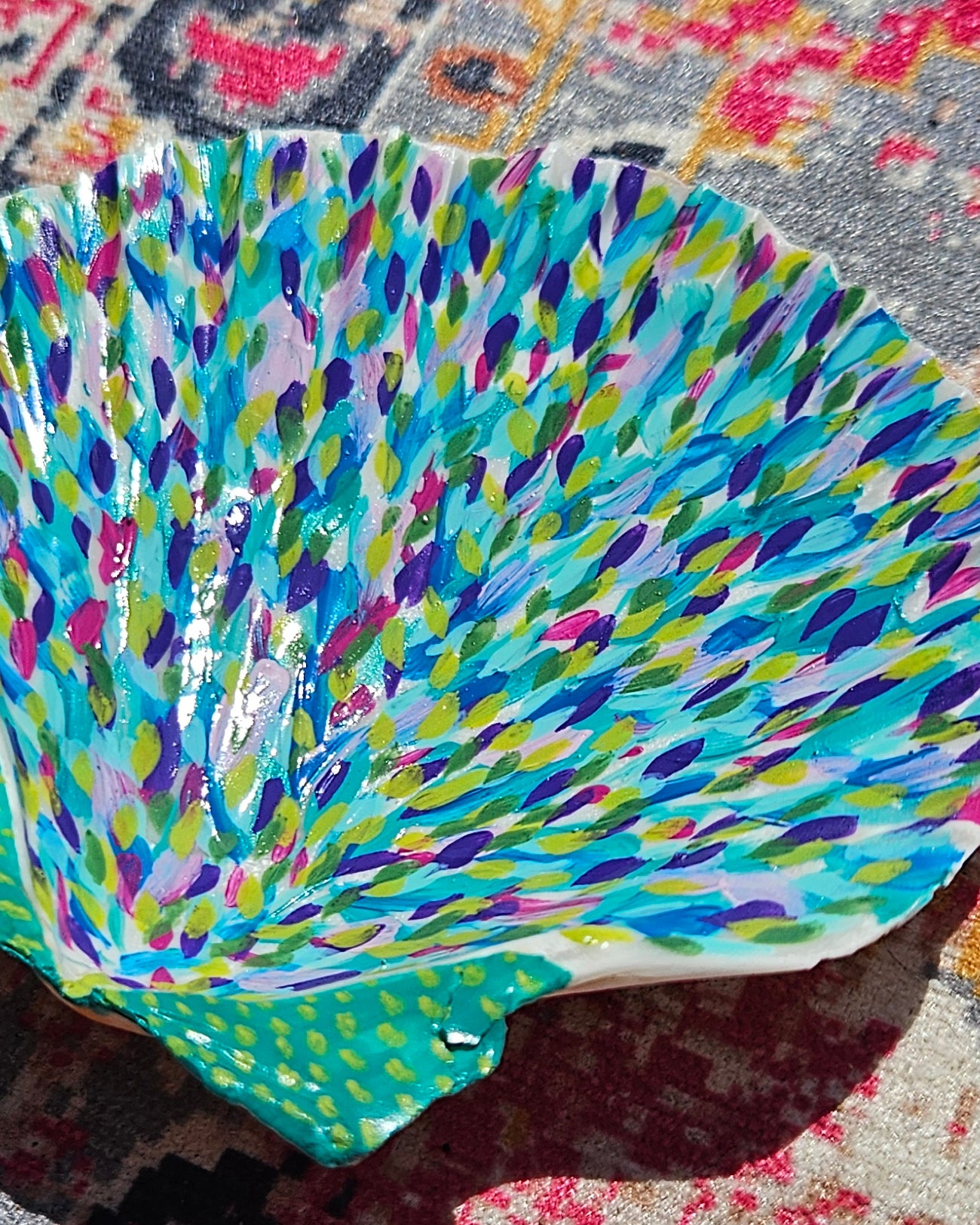 Hand Painted Shell - Blue Stripe