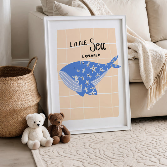 Little Sea Explorer in Blue / Kids Art Print