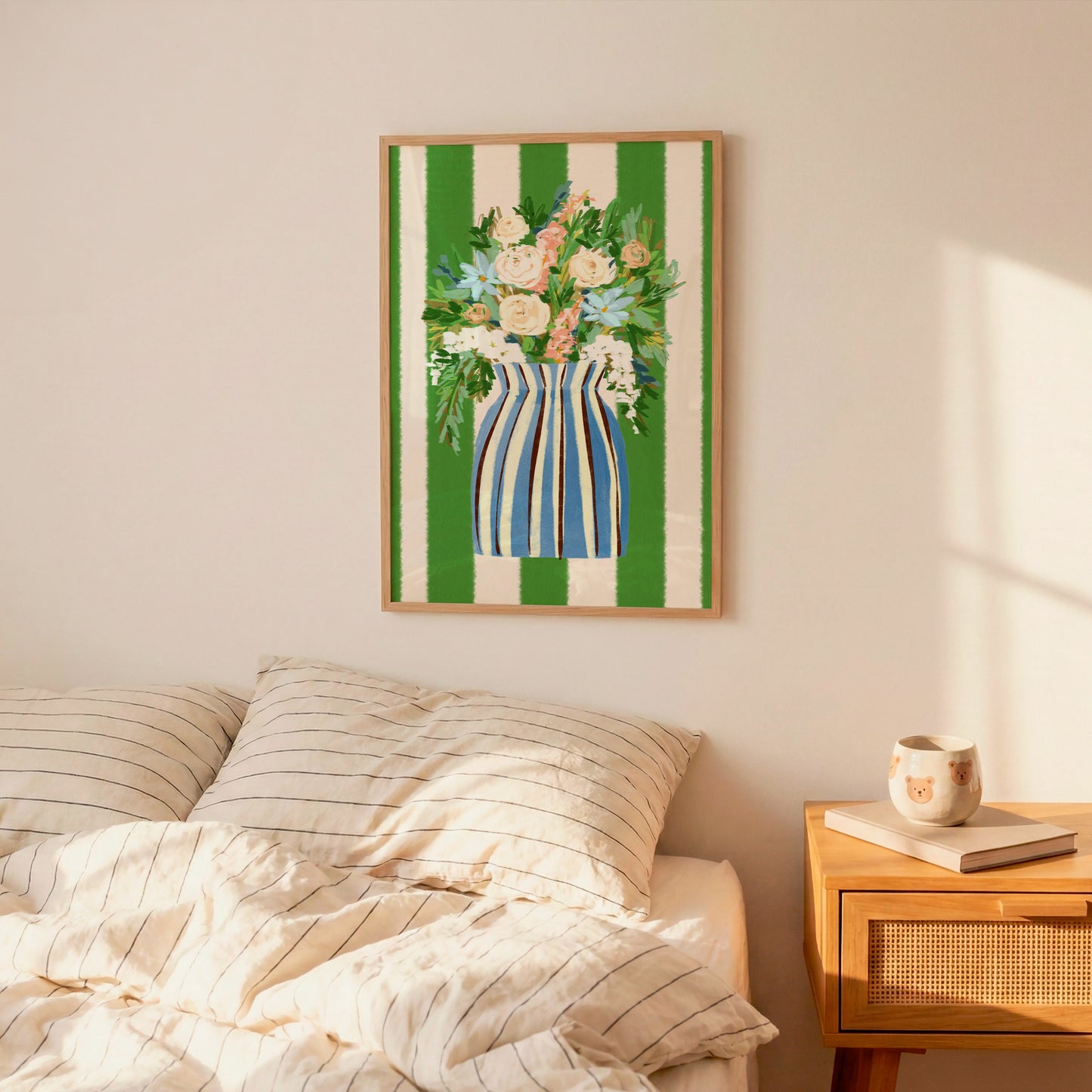 Striped Flowers in Vase / Coastal Art Print