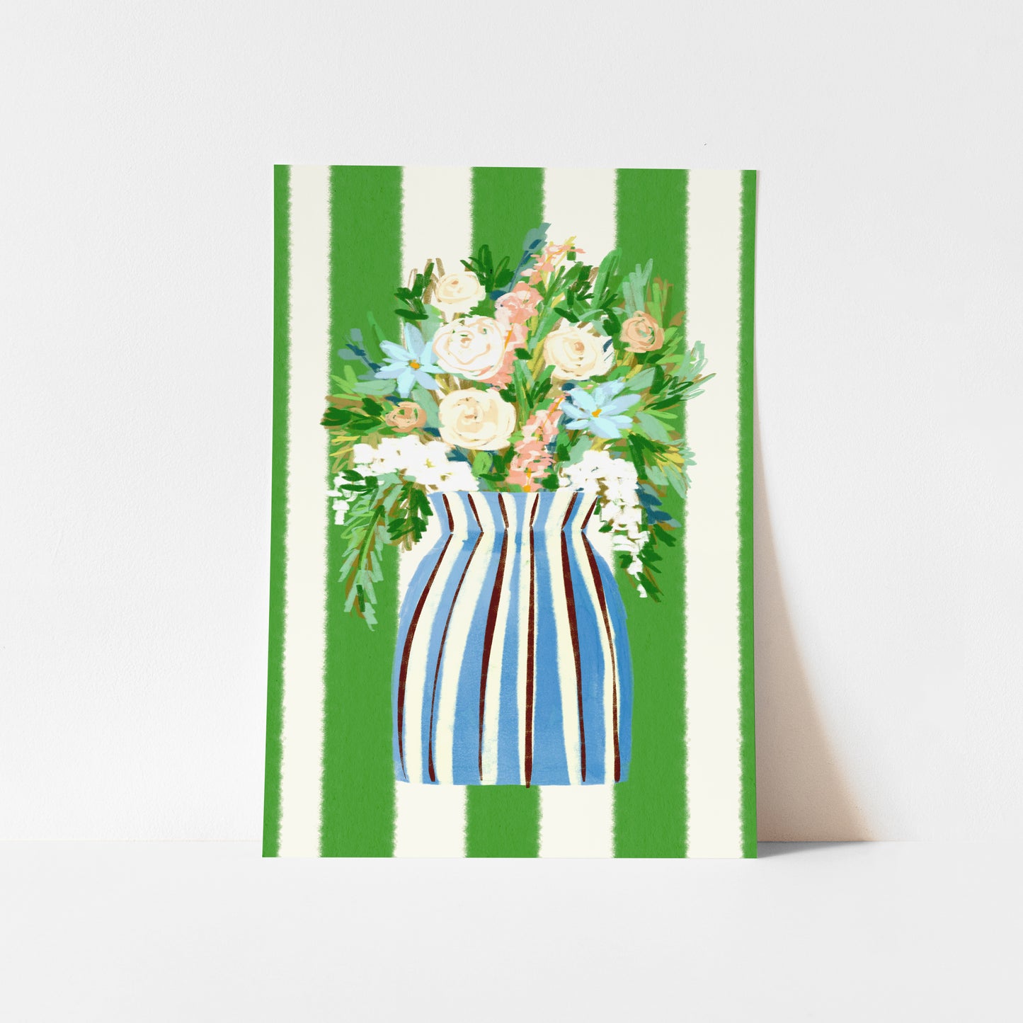 Striped Flowers in Vase / Coastal Art Print