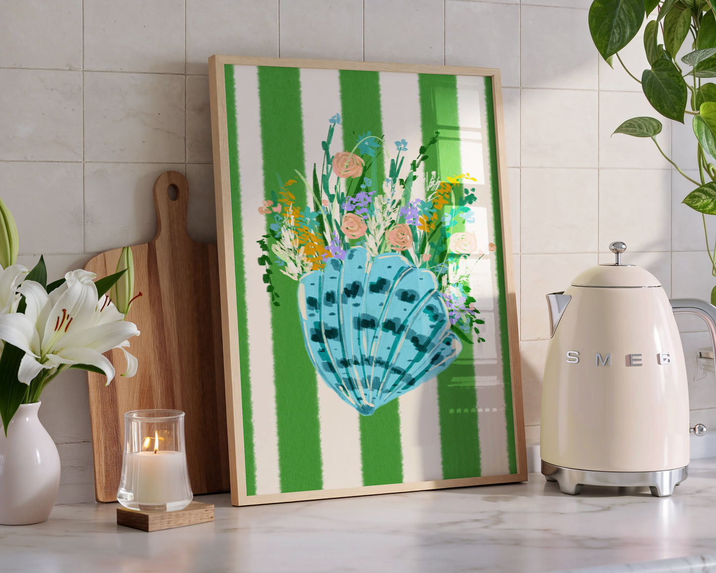 Shell & Wildflowers 3 / Coastal Art Print