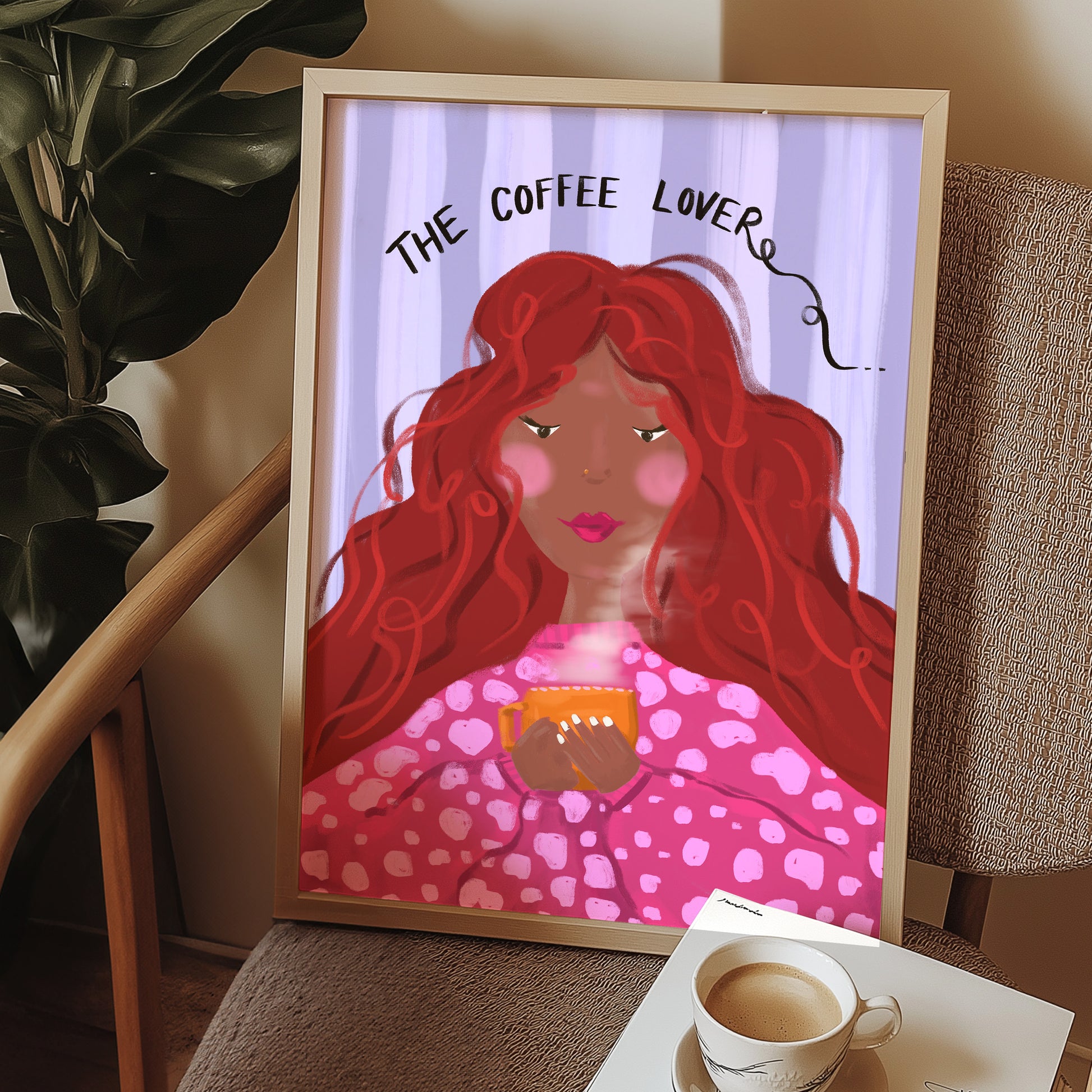 Cozy girly bedroom wall art with a warm coffee theme.