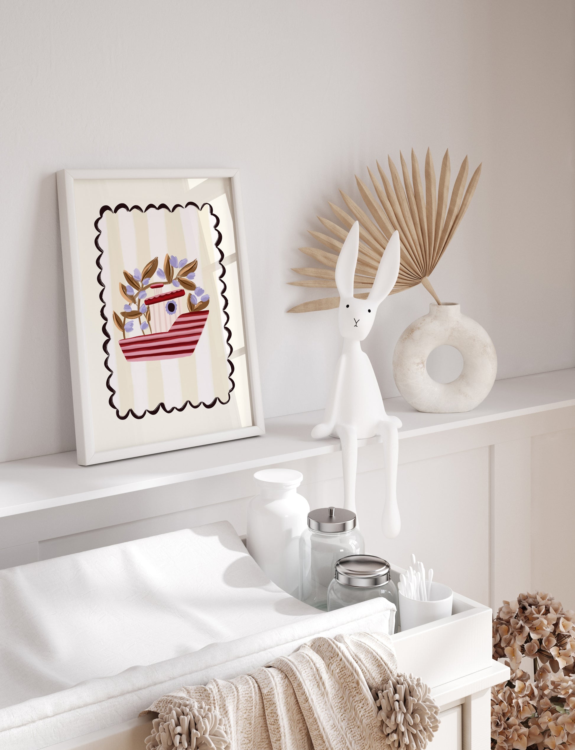 Fishing boat print set in a baby nursery 