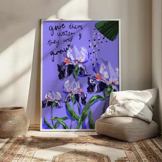 Bright Purple Iris Art Print – a captivating floral print for stylish UK homes.