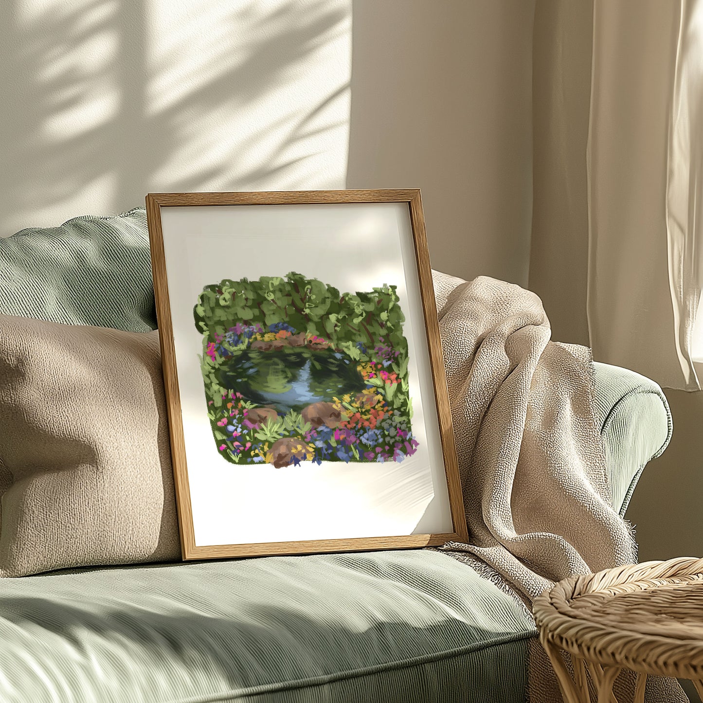 Peaceful wildflower pond art for calm interiors