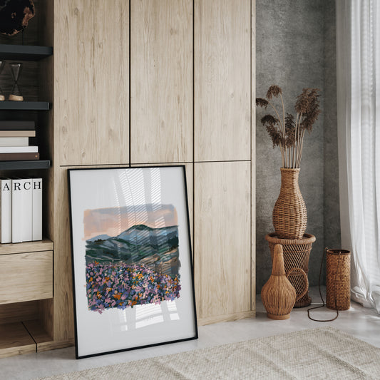 Soft pastel wildflower art for cosy living room decor