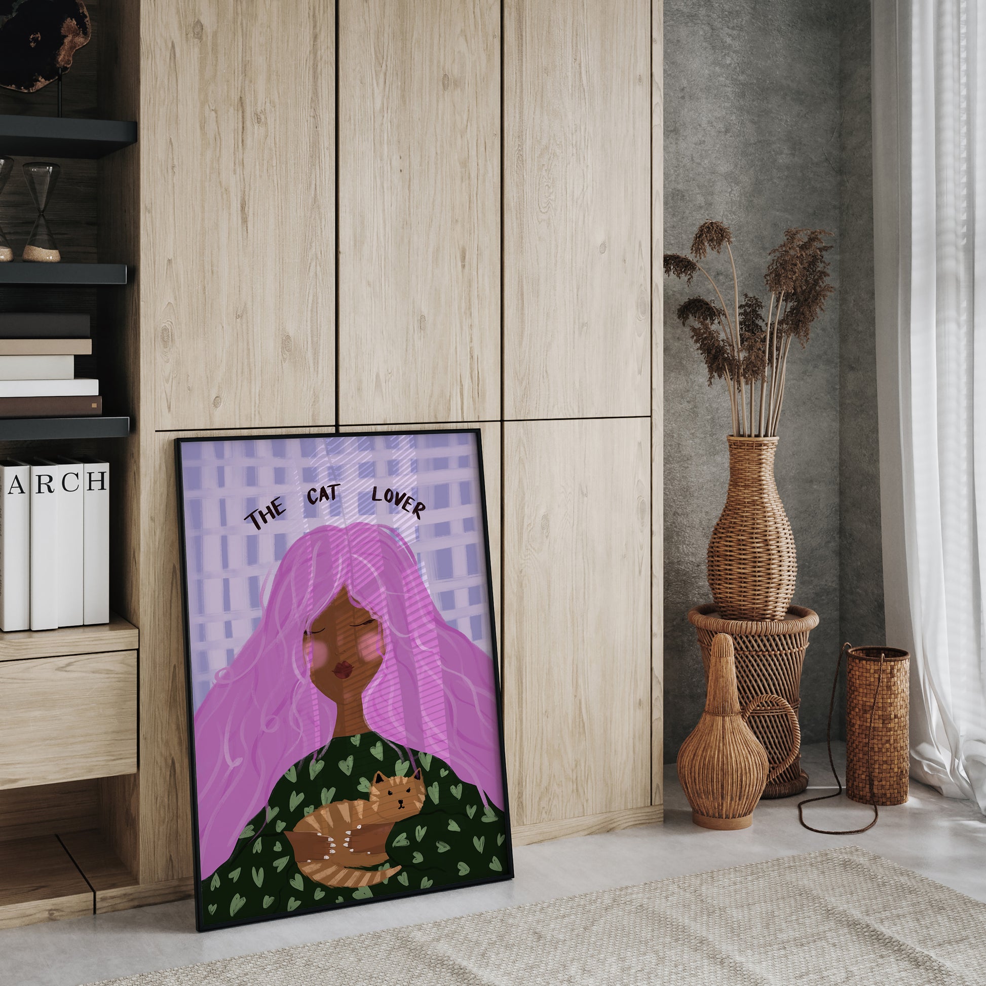 Cozy girly bedroom wall art with a cute pet theme.