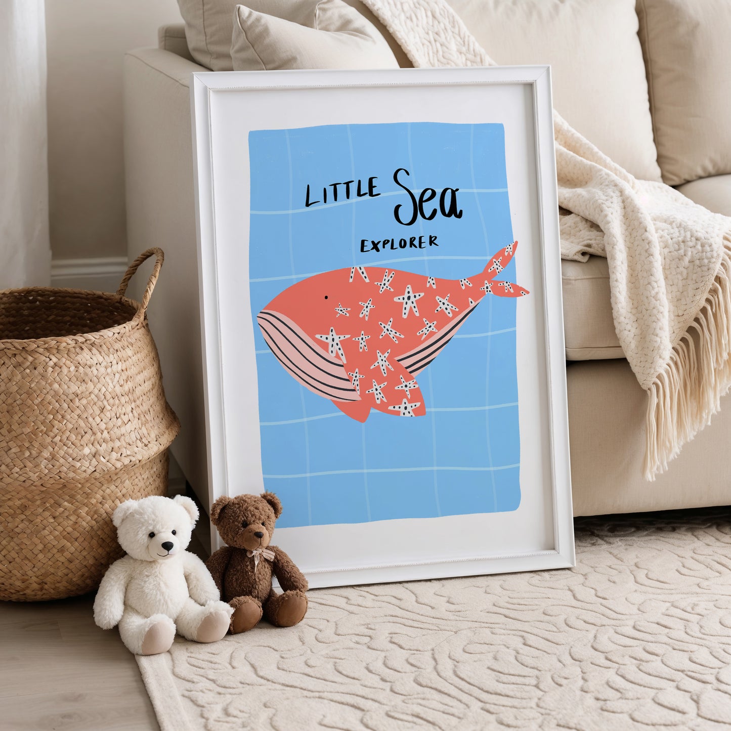 Little Sea Explorer in Orange / Kids Art Print