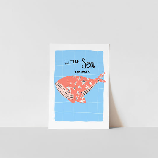 Little Sea Explorer in Orange / Kids Art Print