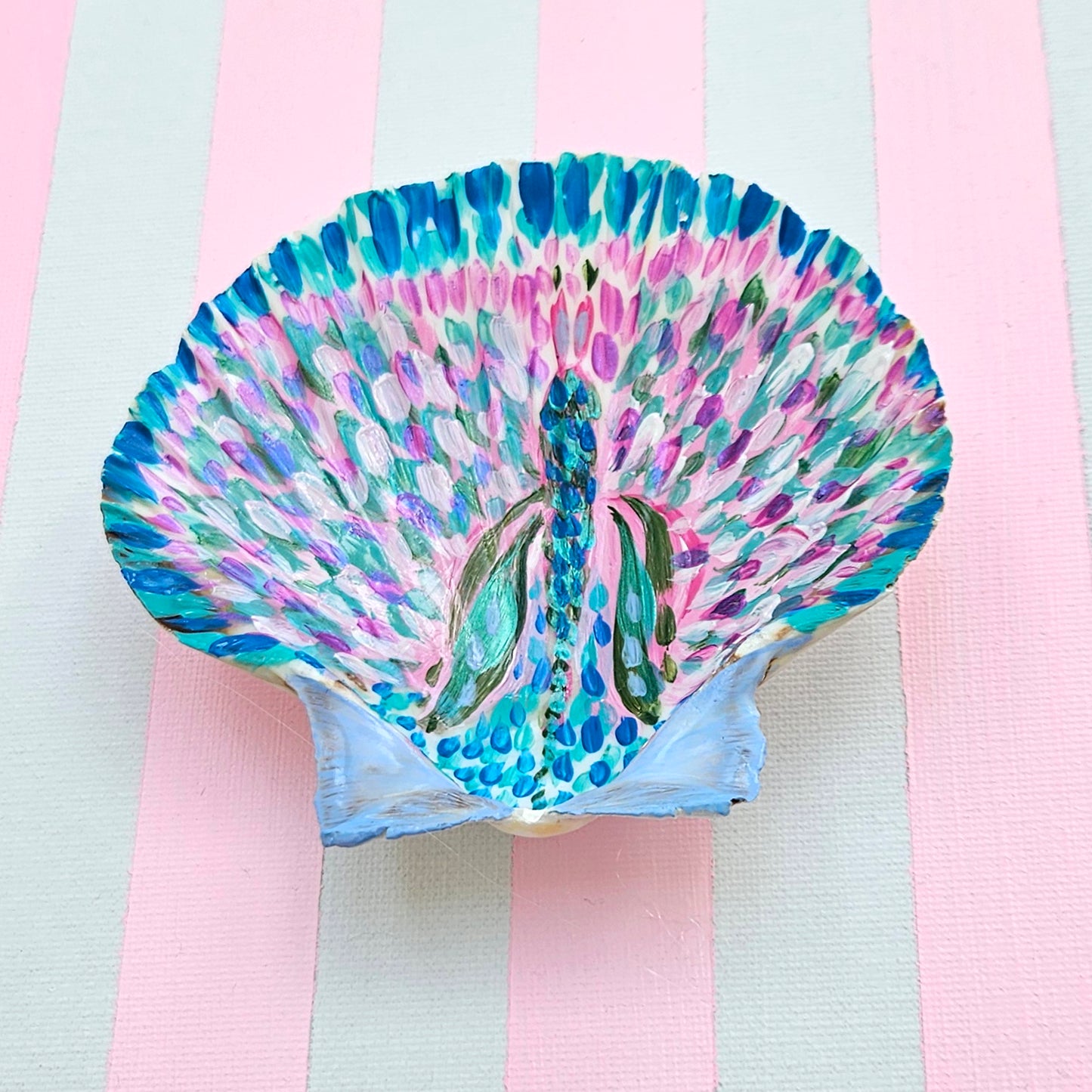 Hand Painted Shell - Pink Stripe