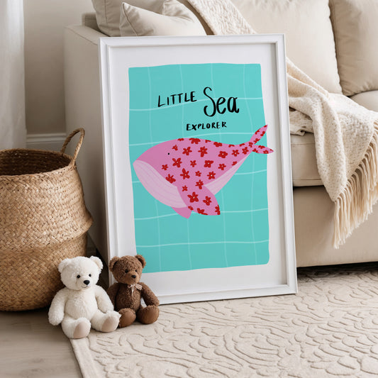 Little Sea Explorer in Pink / Kids Art Print